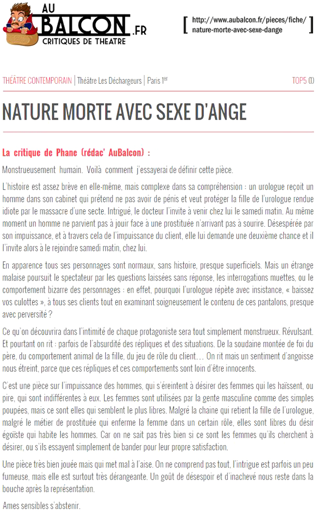 Nature morte avec sexe d'ange aubalcon.fr